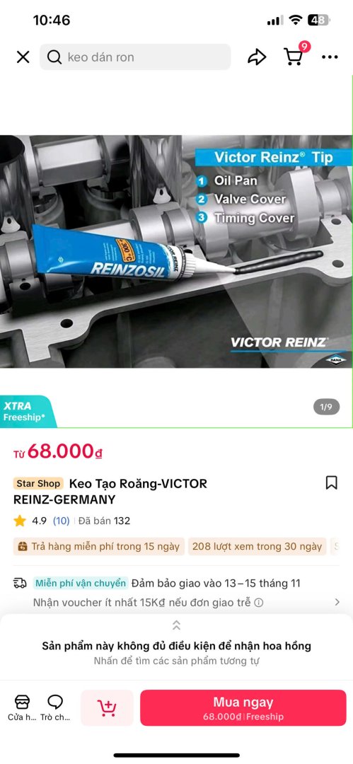 kẹo tạo gioăng máy victor reinz giả tràn lan trên sàn TMĐT